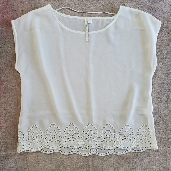 Sheer White Top with Embroidered Hem - Picture 7 of 15